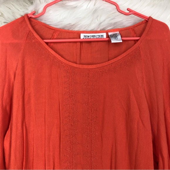 Ladies Orange Tunic w/Crochet Tassel Cuffs & Hem; Asymmetrical Hem; Embroidery M - Picture 3 of 8